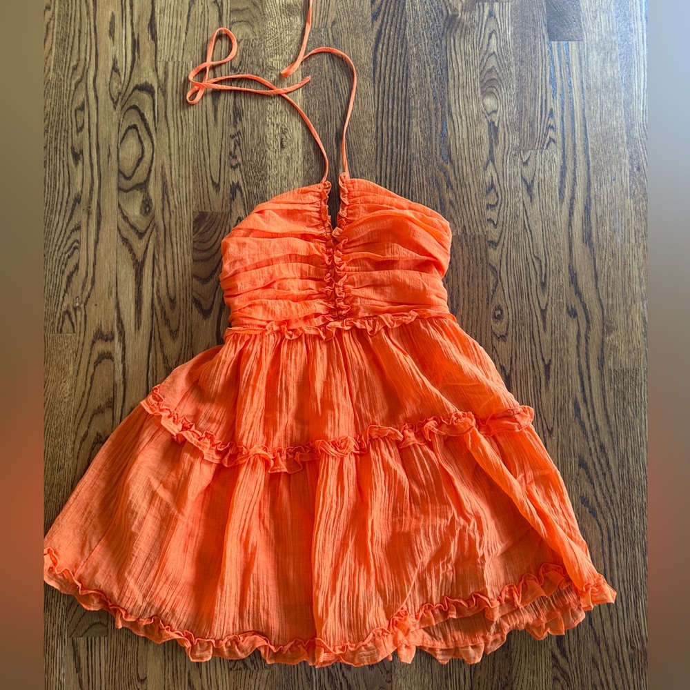 Vibrant Orange Halter festival western Dress University of Tennessee size Medium
